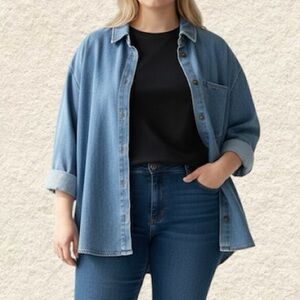 R.JEANS Oversized Denim Shirt Mid-Wash Blue - Size XXL - NWOT